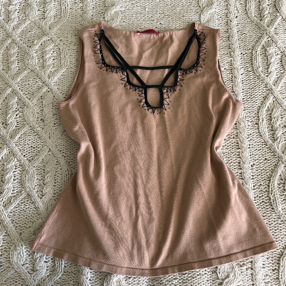 Vintage Y2K Beige Brown and Black Top - Picture 2 of 7